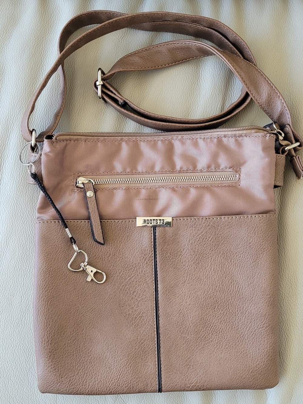 Roots Taupe-Brown Metallic Crossbody Bag for Women